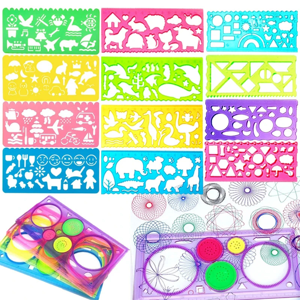 Kids Education Template - Geometria spirograph desenho estêncil conjunto pintura