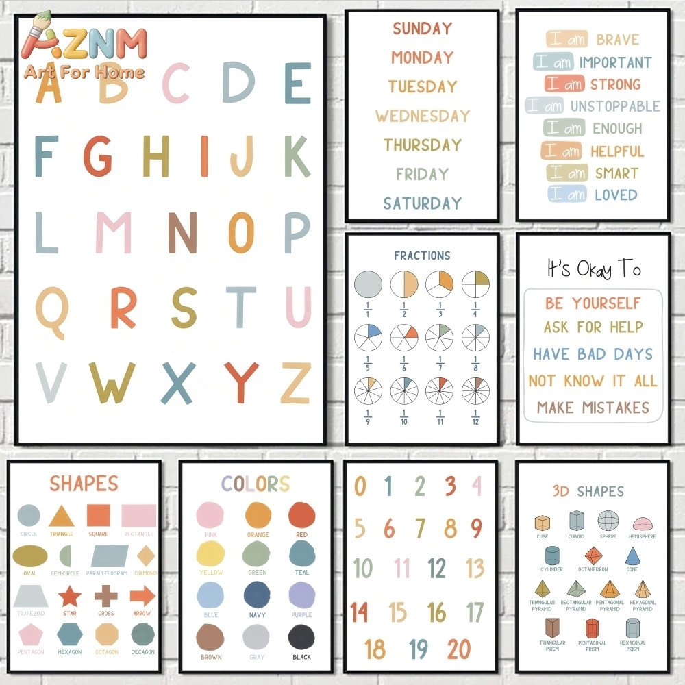 Kids Educational Poster - AZNM Quadro de Parede Educacional em