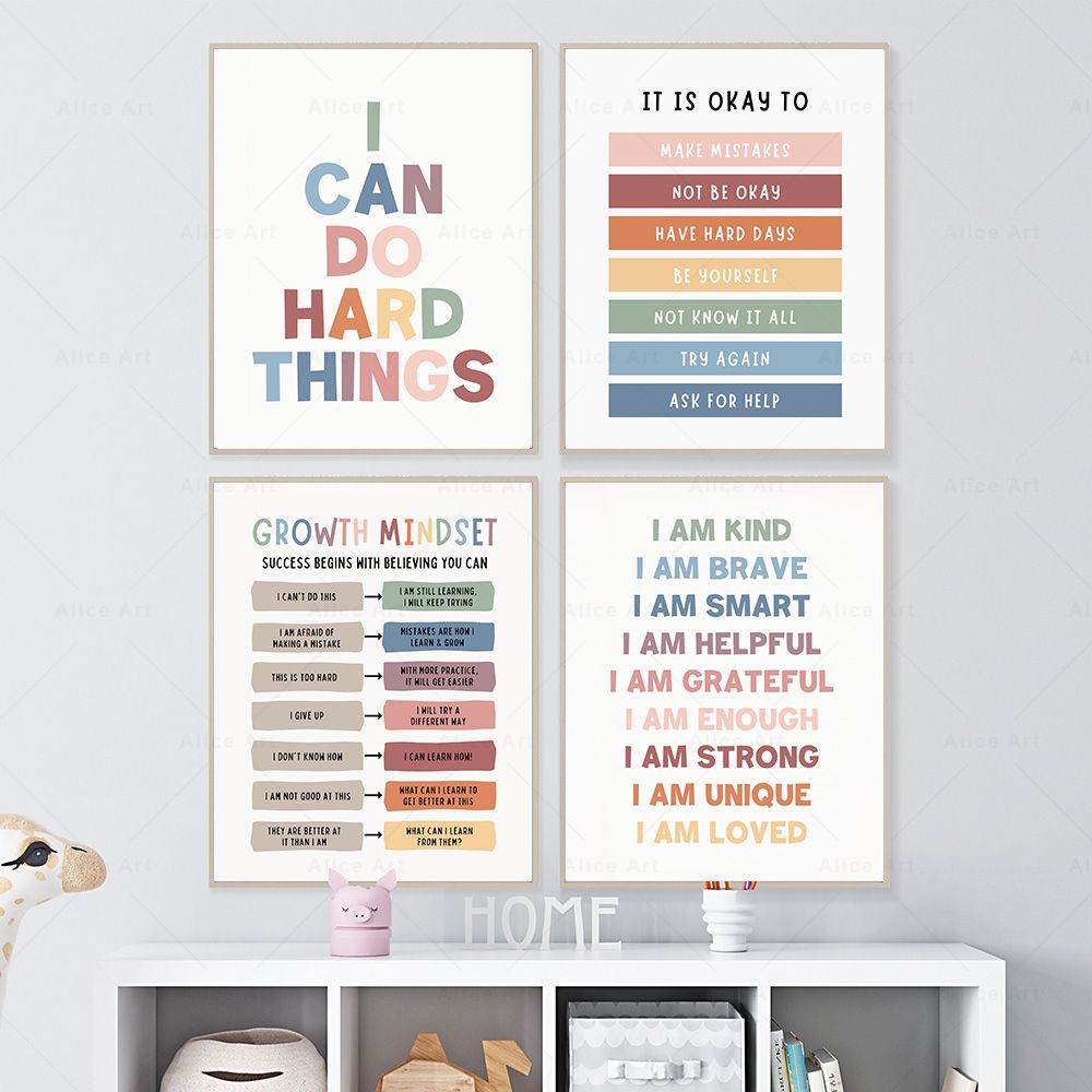 Kids Education Quotes - Pôster de Afirmações para Quarto Infantil,