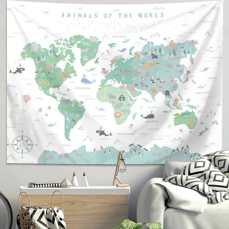 Tapeçaria de Mapa Mundial de A - Background For Kids Education avaliação e preço