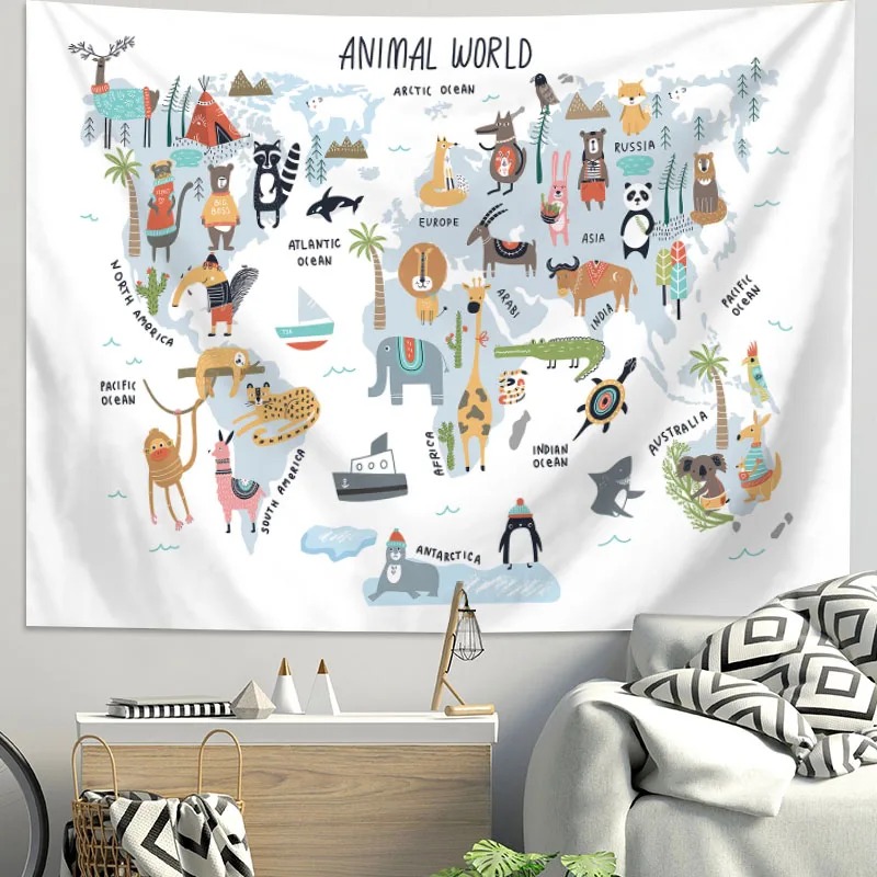 Tapeçaria de Mapa Mundial de A - Background For Kids Education avaliação e preço